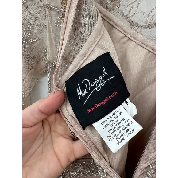 Mac Duggal 10799 Nude Jewel Floral Embellished Lace Tea Cocktail Dress Sz 8 NWT - Picture 6 of 7